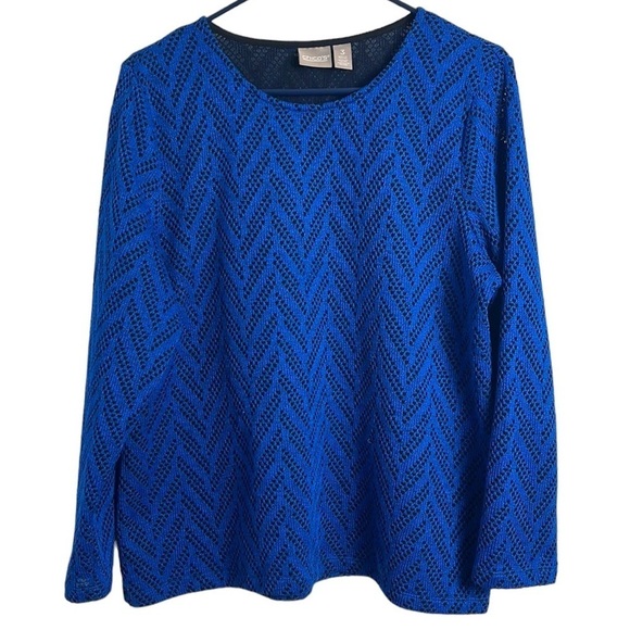 Chico’s Blue Chevron Top Size 3 (16) - Picture 1 of 13